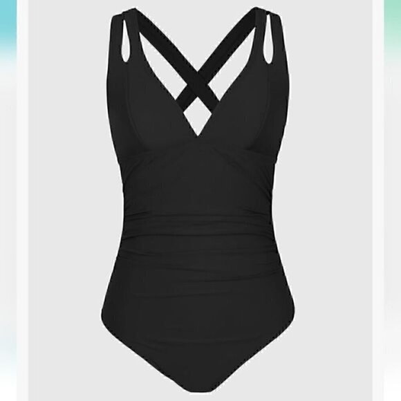 32.🆕 Large Cupshe Tummy Control Deep V Neck Double Straps 1 Piece Swimsuit… - Picture 4 of 6